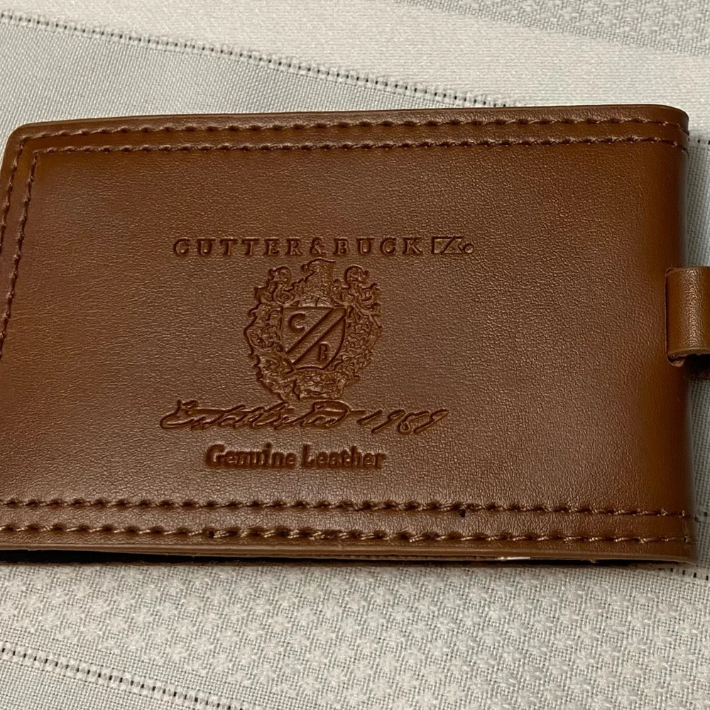 Cutter & Buck Genuine Leather Snap Closure Travel Luggage ID Name Tag - NEW